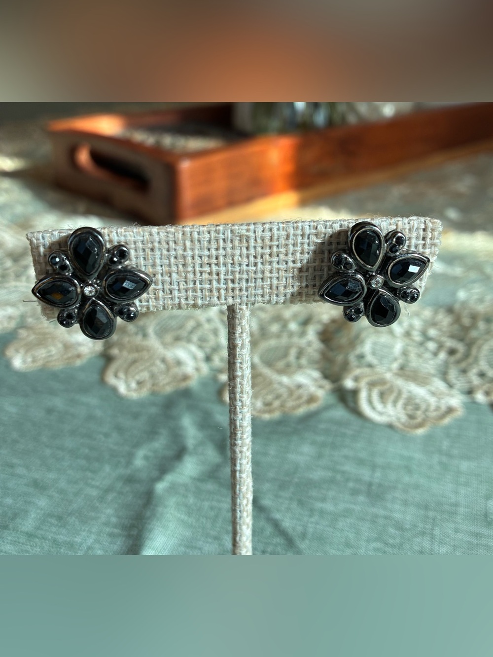 Black Floral Clip-On Earrings